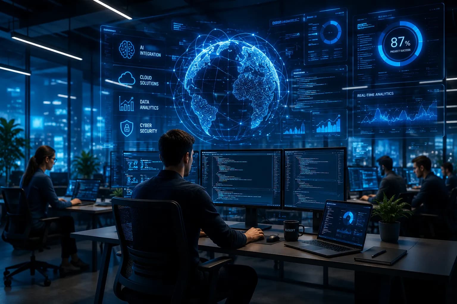Elexoft AI software development team working with advanced digital technology